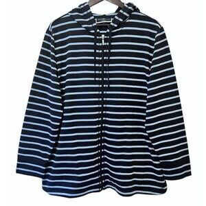 KAREN SCOTT Sport Blue Striped Zip Up Hoodie Sweatshirt Preppy Coastal XXL NWT